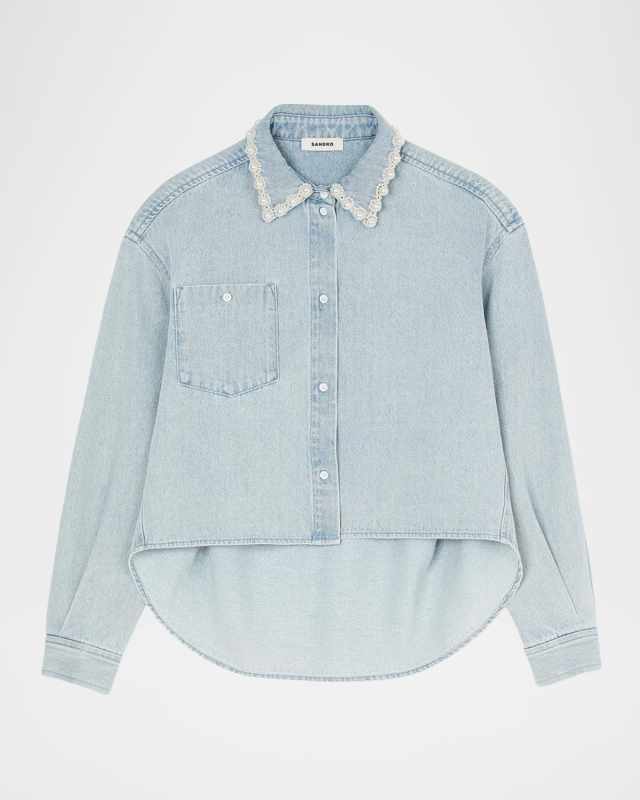 Maia Beaded Collar Denim Shirt